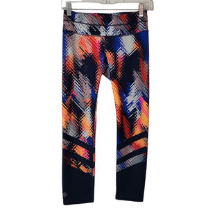 Athleta Sonar 7/8 Capri Leggings Sz XS Blue Orange Multicolor Pockets Stretch